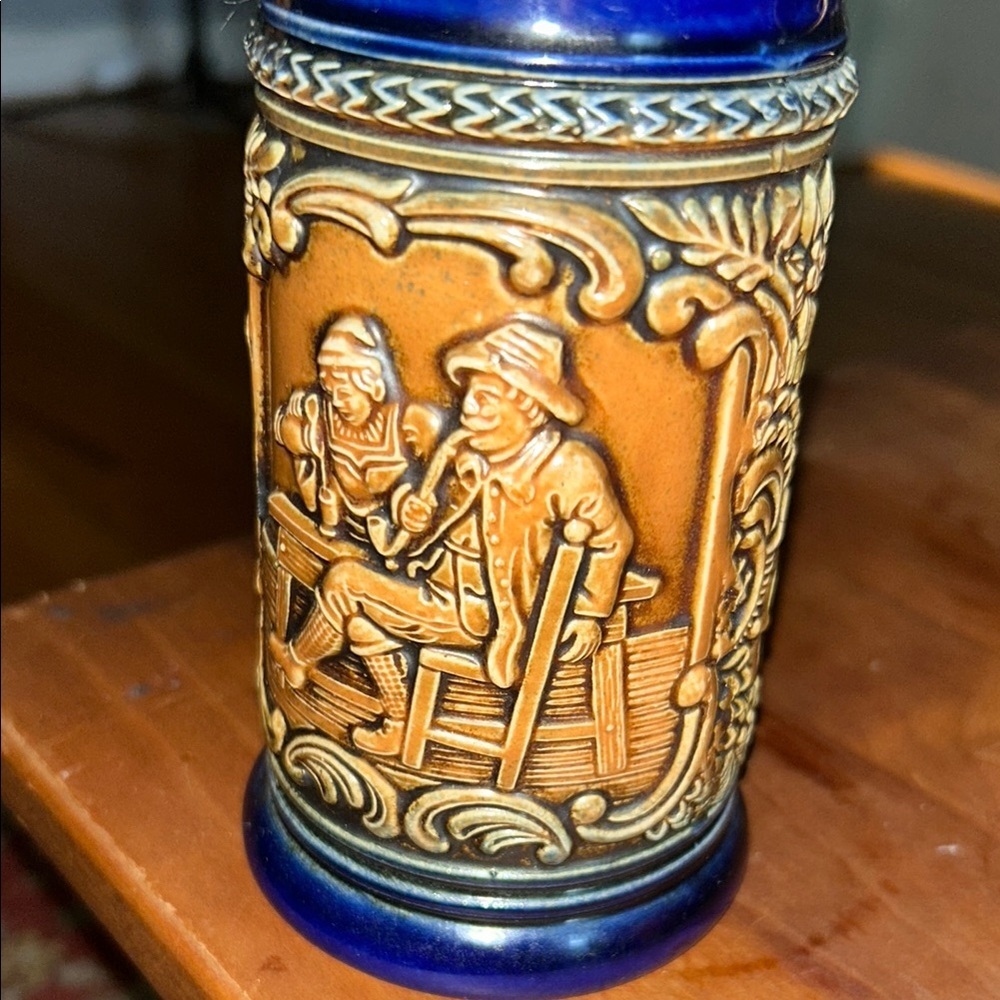 Vintage German Beer Stein with Blue and Gold Accents - Picture 2 of 8
